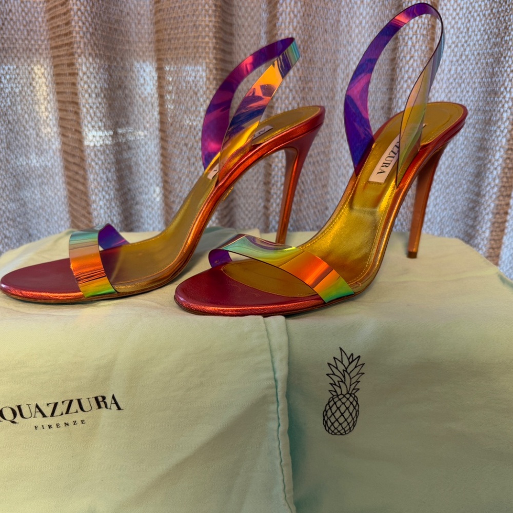 Aquazzura So Nude 105 Rainbow Iridescent PVC Heels – Size 38
